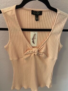 Jessica Simpson Light Pink Ribbed Bow Tank Top Size Small